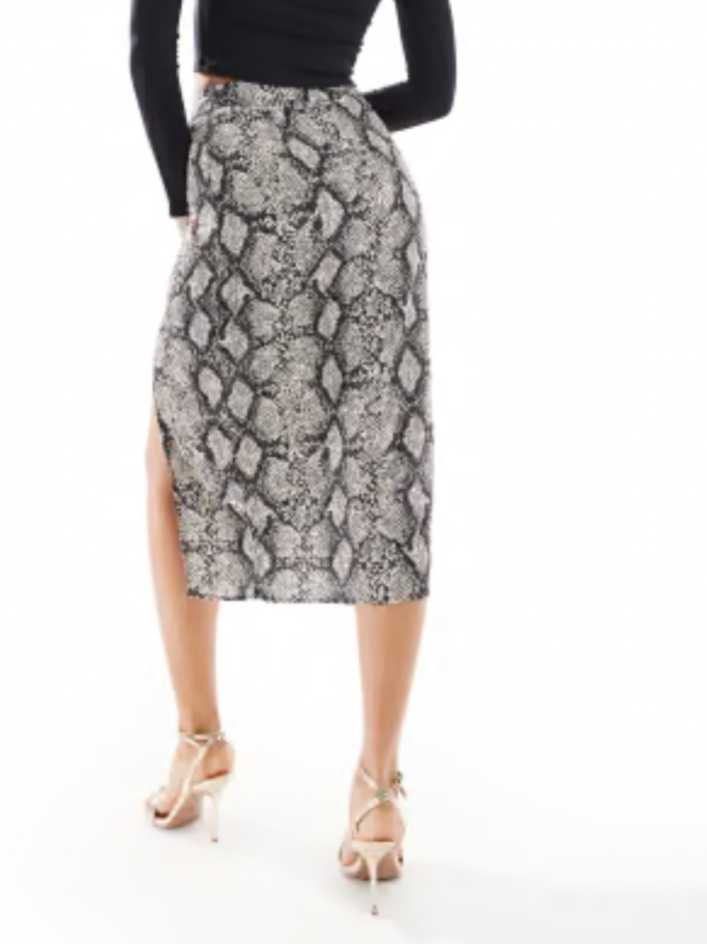 Ardene Snake Print Thigh-Slit Midi Skirt - Black & White